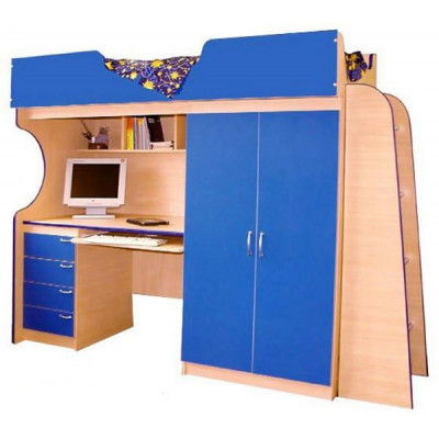 Детская кровать-чердак со столом и шкафом Люкс-1